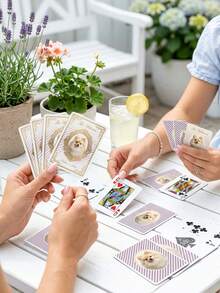 客製化照片撲克牌，個性化文字與寵物肖像客製婚禮伴手禮卡，復古金框客製照片卡紀念禮物，適用派對與寵物紀念 - 彩色 - 查看 10