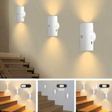 Luz Noturna LED Recarregável com Sensor, Luz Interna Branca Quente, 3 Modos de Iluminação, Luz de Escada Magnética Adequada para Entrada, Cabeceira, Escrivaninha, Guarda-Roupa - Branco Quente - Visão 9