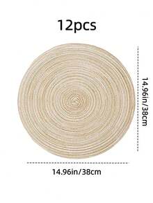 4/6/8入組15英寸圓形編織餐墊,可水洗的廚房桌墊,適用於家庭聚會,婚禮派對（奶油咖啡色） - 杏色 - 查看 17