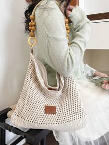 2026 New Woven Beach Bag, Large Capacity Casual Straw Shoulder Bag, Versatile For Vacation - Beige - View 5