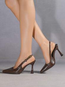 女士棕色尖头细高跟鞋，舒适时尚休闲派对优雅百搭高跟鞋 - 棕色 - 查看 7