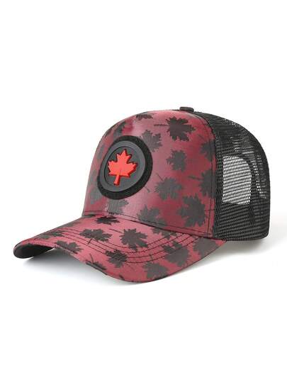 1 Personalized Creative Fashionable Hip-Hop Hat, Maple Leaf Embroidered Baseball Hat, Couple Casual Baseball Hat, Outdoor Daily Commuting Decoration Hat, Sports Sun Hat, Skateboard Hat, Neutral Casual Breathable Mesh Hat, European, American, Canadian Red Maple Leaf Breathable Mesh Hat Baseball Hat, Men's And Women's Baseball Cap, Outdoor Sunshade Hip-Hop Hat