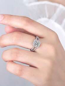 5pcs Luxury Cubic Zirconia Flower Open Copper Ring Set, Suitable For Women's Wedding And Party Wear (Gift Box Not Included) - Silver - View 6