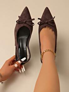 法式经典民族风优雅单带凉鞋，蝴蝶结时尚春夏凉鞋，新款时尚尖头高跟鞋，蝴蝶结通勤休闲凉鞋，新款夏季百搭露趾凉鞋，可搭配连衣裙 - 咖啡色 - 查看 6