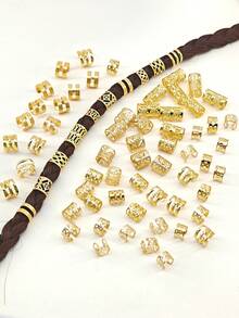 70 Pcs Alloy Hair Accessories, Suitable For Braids, Multiple Adjustable Metal Gold Braid Rings, Ear Cuffs Without Piercings, Braid Hair Accessories, Suitable For Women And Girls, Including Claw Clips, Hair Claws, Hairpins, Hair Clips, Etc.,Summer,Holiday,Travel, Head Accessories, Boho Style - Gold - View 2