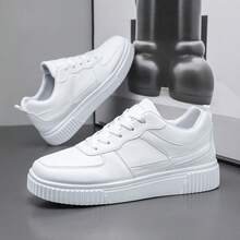 男女通用厚底系带休闲运动鞋，街头风 - 白色 - 查看 3