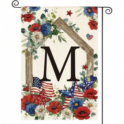 1PC Patriotic Garden Flag Featuring An Initial Letter A Monogram, Measuring 12X18 Inches, Double-Sided For Outdoor Use, Perfect For Memorial Day And The 4Th Of July, Designed As A Floral Family Name Yard Decoration