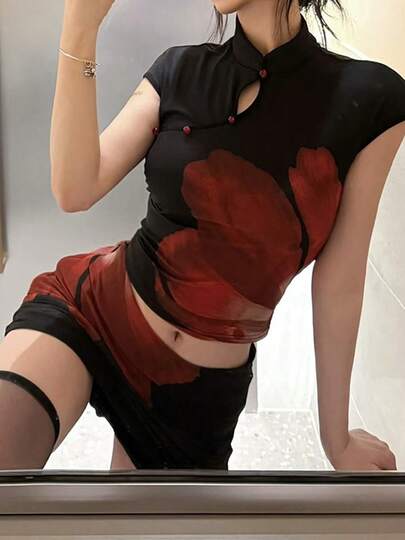 Minifalda chic de verano para mujer Kliou con estampado floral, sexy y elegante, de poliéster con alto estiramiento, ajustada y elástica, ideal para vacaciones y playa