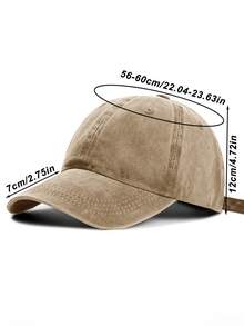 1 pieza Gorra de béisbol con visera curva vintage desgastada, unicolor, para primavera/verano, unisex - Caqui - Ver 4
