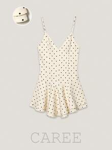 CAREE Women's V-Neck Polka Dot Spaghetti Strap Mini Dress, Double Ruffle Hem Fitted A-Line Slip Dress For Spring/Summer - Multicolor - View 1