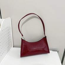 Bolso de hombro de mujer de unicolor con relieve geométrico, cierre con cremallera, estilo vintage casual y resistente al agua, adecuado para mujeres, trabajadoras de oficina, estudiantes y uso empresarial - Burdeos - Ver 10
