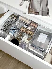 1/2/3/6/12个装透明塑料抽屉收纳盒，桌面抽屉分隔收纳盒，适用于卧室、浴室、办公室，可收纳化妆品、珠宝、小物件、餐具等。 - 彩色 - 查看 7