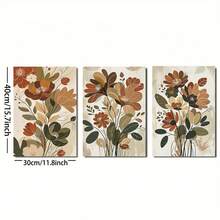 3幅北欧艺术挪威民间艺术花卉版画，北欧墙饰，斯堪的纳维亚民间海报，波西米亚风格墙面装饰，客厅艺术品，无框帆布画，适用于客厅、书房、卧室、浴室 - 彩色 - 查看 16