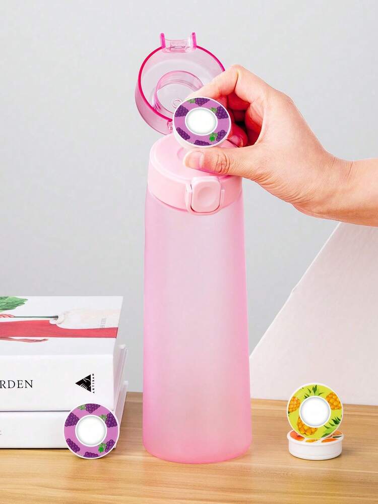 1 pieza Botella de agua deportiva con 1 pieza de cápsula de sabor aleatorio, sin azúcar y sin calorías, botella de hidratación portátil de gran capacidad, ideal para cumpleaños, fitness, correr, actividades al aire libre, temporada de regreso a clases - multicolor - Añade 7