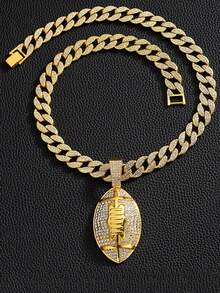 1 chiếc dây chuyền mặt dây chuyền hình quả bóng đá đính pha lê thời trang, thích hợp để đeo hàng ngày. - mặt dây chuyền bóng bầu dục - Xem 24