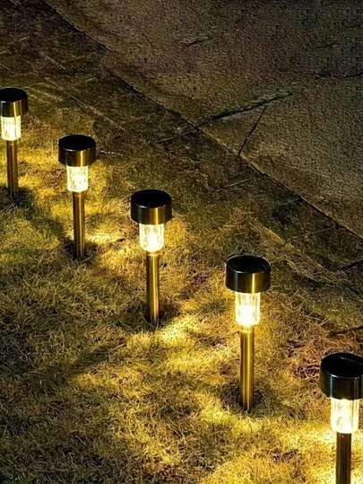 10pcs Outdoor Solar Stainless Steel Floor Lights, Solar Powered LED Stainless Steel Tube Lights, White Light, Warm Light, Colored Light Floor Lights, Lawn Lights, Solar Courtyard Lights, Garden Lights, Solar Path Lights, Stainless Steel Ground Stake Lights, Outdoor Landscape Lighting Channels, Courtyard Lawns, Garden Decorations, Suitable For Channels, Courtyards, Yards, Lawns, Paths, Gardens, Sidewalks, Decks And Lanes, Holiday Party Decoration Lights, Perfect Decorative Gifts