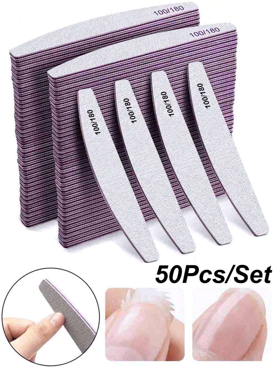 半月形 50 件套 专业指甲锉 Lima 100/180 目 专业砂纸 角质去除器 抛光锉 美甲配件工具 - 粉色 - 查看 1