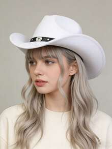 Unisex Western Cowboy Hat, Classic Rolled Brim Fedora, With Buckle Belt - Multicolor - View 3