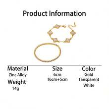 1 Set Luxury Rhinestone Hollow Clover & Elastic Bracelet, Women Bracelet Set For Stacking - White - View 6