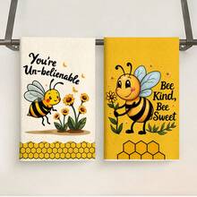 2 piezas Paños de cocina con diseño de abeja amarilla, paño de cocina con diseño de abeja, decoración del hogar, regalo para familiares y amigos, super suave y absorbente, paño de limpieza, paño de cocina y repostería, toalla de mano, accesorios de cocina, artículos de primera necesidad - Rectangular - Ver 2