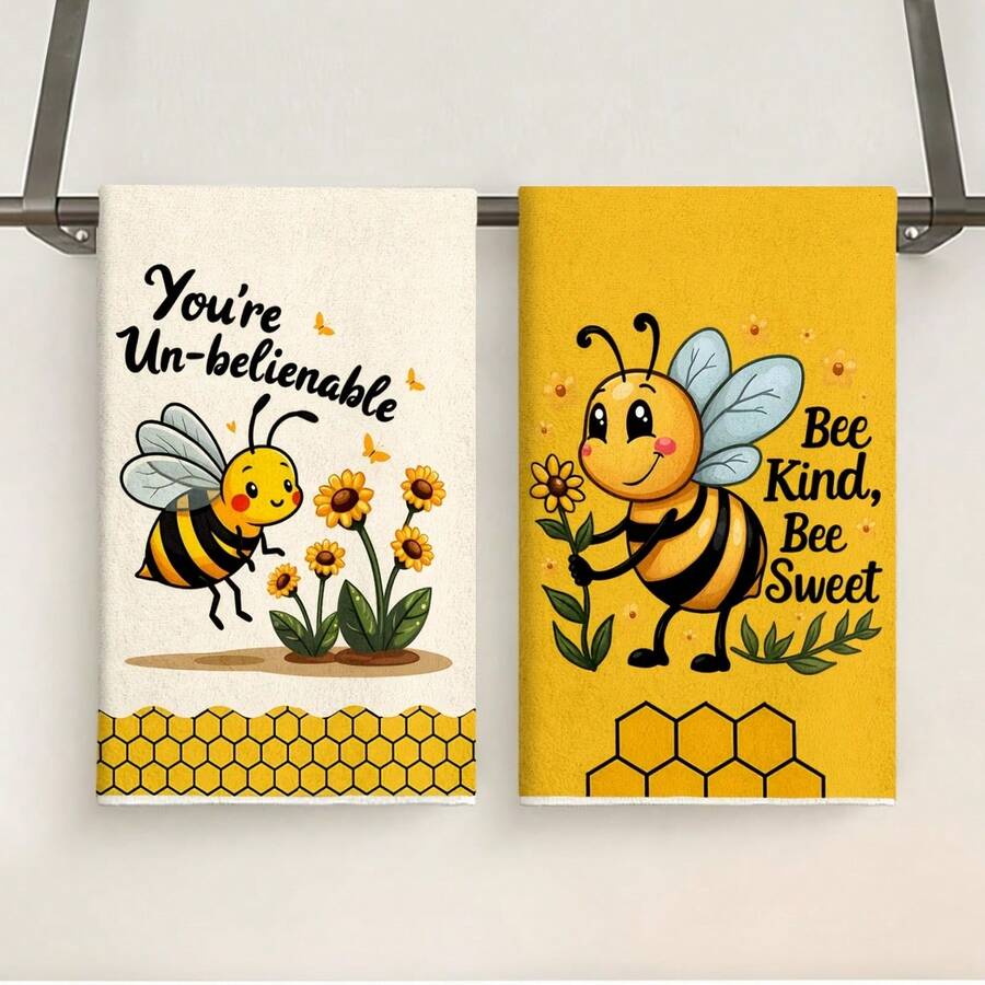 2 piezas Paños de cocina con diseño de abeja amarilla, paño de cocina con diseño de abeja, decoración del hogar, regalo para familiares y amigos, super suave y absorbente, paño de limpieza, paño de cocina y repostería, toalla de mano, accesorios de cocina, artículos de primera necesidad