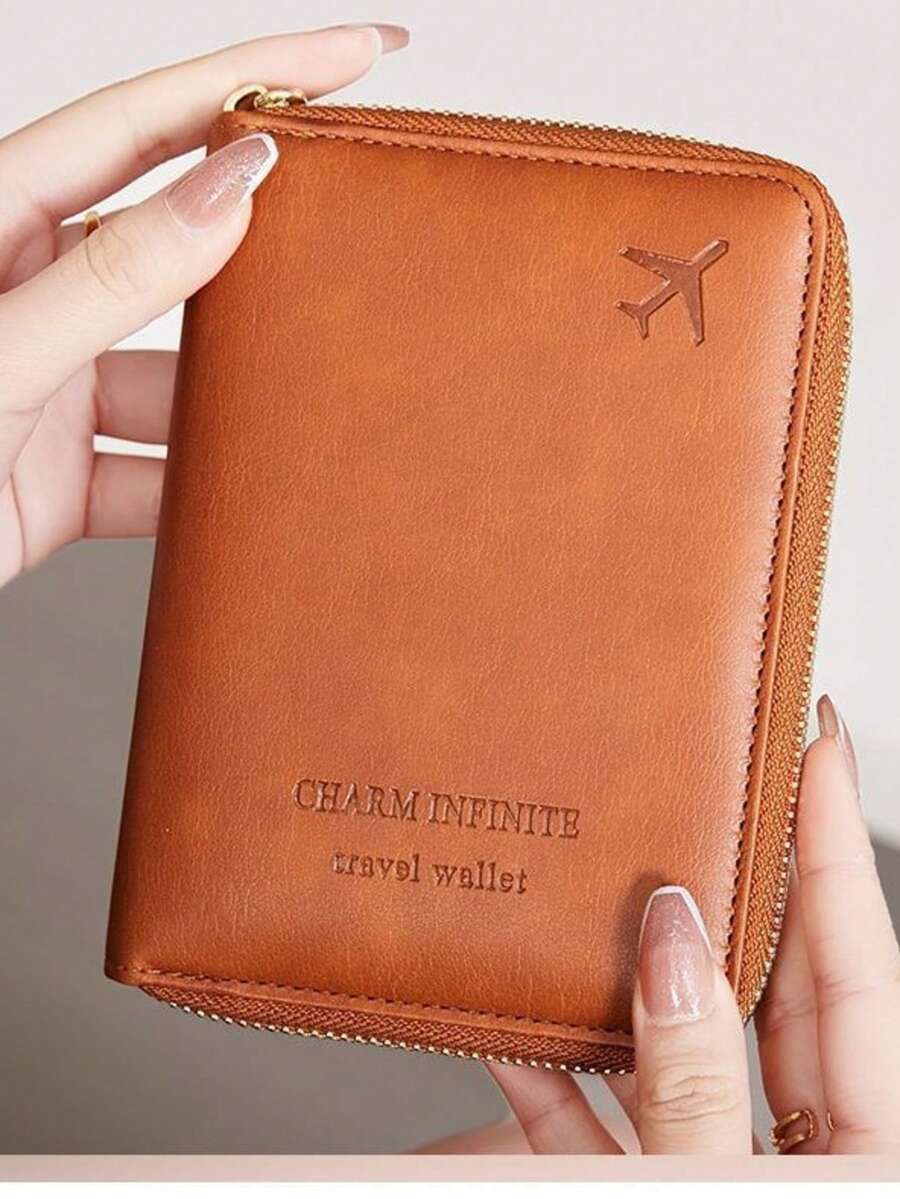1pc Zipper PU Leather Passport Wallet, Multi-Card Slots & ID Window, RFID Blocking, 2-In-1 Passport Cover & Wallet, Suitable For Daily And Beach Travel