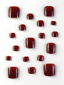 24 móng tay giả vuông ngắn, kiểu dáng tối giản, lấp lánh, màu đỏ đậm, che phủ toàn bộ móng, thích hợp cho tiệc tùng, khiêu vũ và sử dụng hàng ngày. - Màu Hoa hồng đỏ - Xem 4