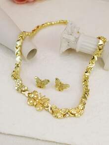 1 Set Perhiasan Fashion Berlapis Emas 14K dengan Dekorasi Kupu-kupu dan Bentuk Hati XOXO - Butterfly - View 3