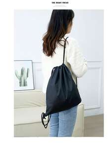 1个涤纶抽绳背包，马拉松运动包，篮球包 - 黑色 - 查看 8