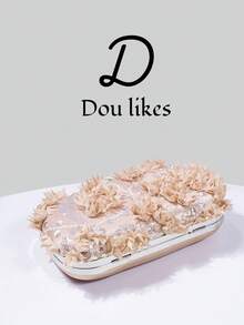 浪漫亮片串珠网纱装饰手拿包，适合女士，高端奢华正式晚宴手提包，适用于婚礼、春夏等场合，亮片包配金属链条，优雅女士宴会包，完美搭配舞会、毕业派对、晚宴、正式礼服、亮片连衣裙、女士优雅连衣裙 - 香檳色 - 查看 6