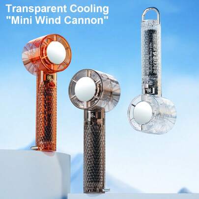 迷你冷风扇，高速手持便携风扇，100档可调风速，2000mAh长效电池，USB充电，静音冰爽功能，数字显示屏，适合旅行、户外活动、露营和徒步。