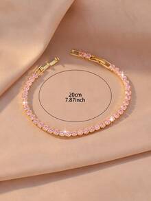 1 chiếc vòng tay tennis bằng thép không gỉ mạ vàng hồng, đính đá Cubic Zirconia màu hồng và trắng xen kẽ, khóa trượt điều chỉnh, thích hợp cho nữ giới trong các dịp cưới hỏi, phù dâu, dạ hội, sinh nhật, ngày Valentine, kỷ niệm, Giáng sinh, Ngày của Mẹ, Năm mới, lễ đính hôn, lễ tốt nghiệp. - Nhiều màu - Xem 8