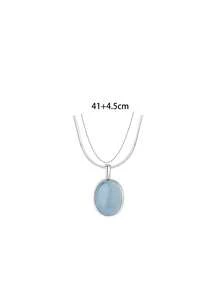 1 pieza Collar con colgante de aguamarina ovalada de plata esterlina S925, collar de lujo de moda personalizado, diseño exquisito y de alta gama, elegante y grácil, adecuado para uso diario de la mujer, regalo para cualquier ocasión - oval - Ver 8