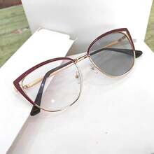 1 par de gafas de mujer con marco de metal y diseño fotocromático, forma de ojo de gato, diseño versátil, accesorio de gafas fotocromáticas - oro negro - Ver 8
