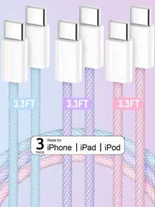 USB C Cable, 3 Packs 3.3/6.6FT 60W USB C To USB C Charger Cable Braided Colorful Type C Fast Charging Cable Cord Compatible With IPhone17/16/15/Pro/Max/Plus/ Pro/Air/Galaxy/Android/Laptop - Multicolor - View 14