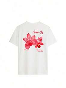 This Colorful Crew-Neck Shirt, Adorned With Floral And Lettering Prints, Is A And Versatile Option For Women. The Graphic Shirt Is Available In White And Other Colors, Ideal For Vacations. Casual - Apricot 2 - View 11