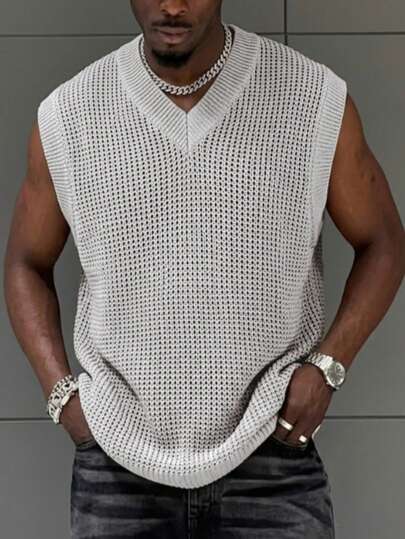  ANDREILEE Spring & Summer Solid Color Knit Loose Casual Sleeveless Knit Vest
