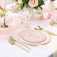 Zerulis 60PCS Pink Plastic Plates - Heavy Duty Beaded Disposable Plates For Party, Baby Shower, Wedding, Birthday - Serving 30 Guests Include 30PCS 10inch Dinner Plate & 30PCS 7inch Dessert Plate - 60 - 查看 2