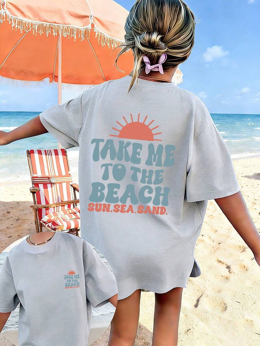1pc Girls Printed Pullover Short Sleeve T-Shirt, Comfortable & Fashionable Summer Top For Young Students