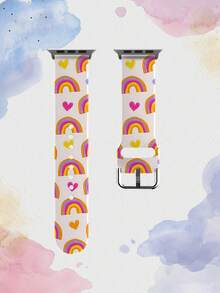 1pc Graffiti Rainbow Heart Soft Elastic Breathable Comfortable Replacement Watch Band, Compatible With Samsung, Honor Smartwatches, 38mm 40mm 41mm 45mm 44mm 42mm 46mm 49mm, Holiday Gift Daily Fashion Casual Multi-Color Silicone Watch Strap Compatible With Apple Watch Ultra Series SE/11/10/9/8/7/6/5/4/3/2/1 - Multicolor - View 12
