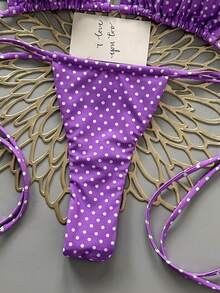 Bộ bikini hai mảnh chấm bi buộc dây cổ gợi cảm dành cho nữ, thích hợp cho kỳ nghỉ hè, đi biển. - Màu tím - Xem 5