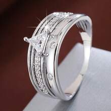 1 chiếc nhẫn bản rộng đính đá Cubic Zirconia họa tiết đường hình học dành cho nữ - Nhiều màu - Xem 14