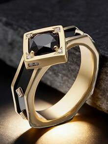 1 pieza Anillo dominante de hombre con gema cuadrada multifacética, joyería de diseño poligonal exquisito, regalo ideal para propuesta, aniversario de boda - Multicolor - Ver 7