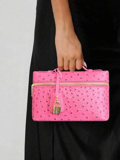 Women's Handbag, Woven Bag, Fashion Minimalist Elegant Versatile Classic Woven PU Material Red Bag, Metal Lock Decor, Suitable For Work Commute, Dates, Daily Use, Shopping, Afternoon Tea