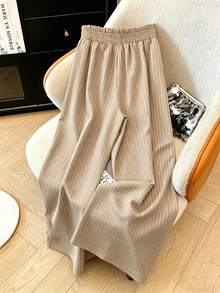 Women's Elegant Casual Striped Drawstring Front Button High Waist Striped Pants, Suitable For Spring, Summer And Autumn - Apricot - View 2