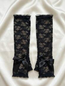 1 Pair 14-16Y Girls' Long Bow Lace Fingerless Gloves, White Lace Gloves, Suitable For First Communion, Communion Gifts, Holy Communion, Communion Keepsake, Suitable For Girl And Girls, Applicable For Wedding, Celebration, Flower Girl, Dance Performance, Birthday Party Princess Photo Props, Suitable For Bride, Evening Gown, Prom - 1Pair - View 11