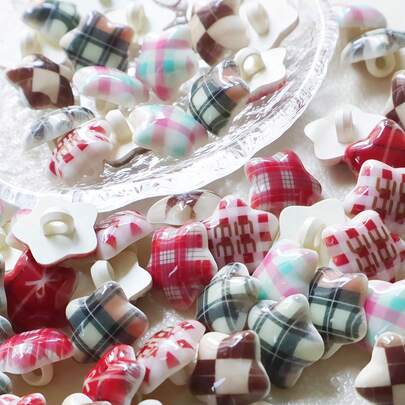 10 pezzi Bottoni decorativi a stella a cinque punte con stampa colorata a motivo scozzese, adatti per maglioni, cappotti lavorati a maglia, cucito e fai da te