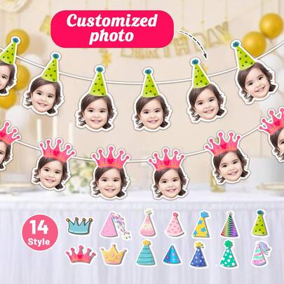Bộ 7/14/21 chiếc banner trang trí sinh nhật trẻ em có thể tùy chỉnh, 14 kiểu vương miện và mũ sinh nhật cá nhân hóa, banner trang trí tiệc sinh nhật trẻ em có thể tùy chỉnh tên, banner trang trí lễ kỷ niệm sinh nhật, quà tặng sinh nhật, banner trang trí tiệc mừng em bé/tiết lộ giới tính, món quà lý tưởng cho bé trai/bé gái và bố mẹ, cờ có thể tùy chỉnh.