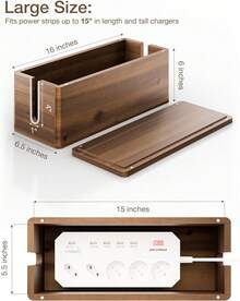 Acacia Wood Large Cable Management Box Round Edge 16" Wooden Power Strip Surge Protector Box Cable Hider For Office Living Room 2 Open Slots Magnetic Lid Walnut Color - Walnut - View 2
