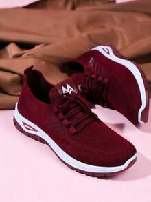 Women's Mesh Breathable Running Shoes, Soft Comfortable Flying Woven Shoes, Casual Versatile Outdoor Sneakers Mama Shoes,Running Shoes - 紅色 - 查看 6